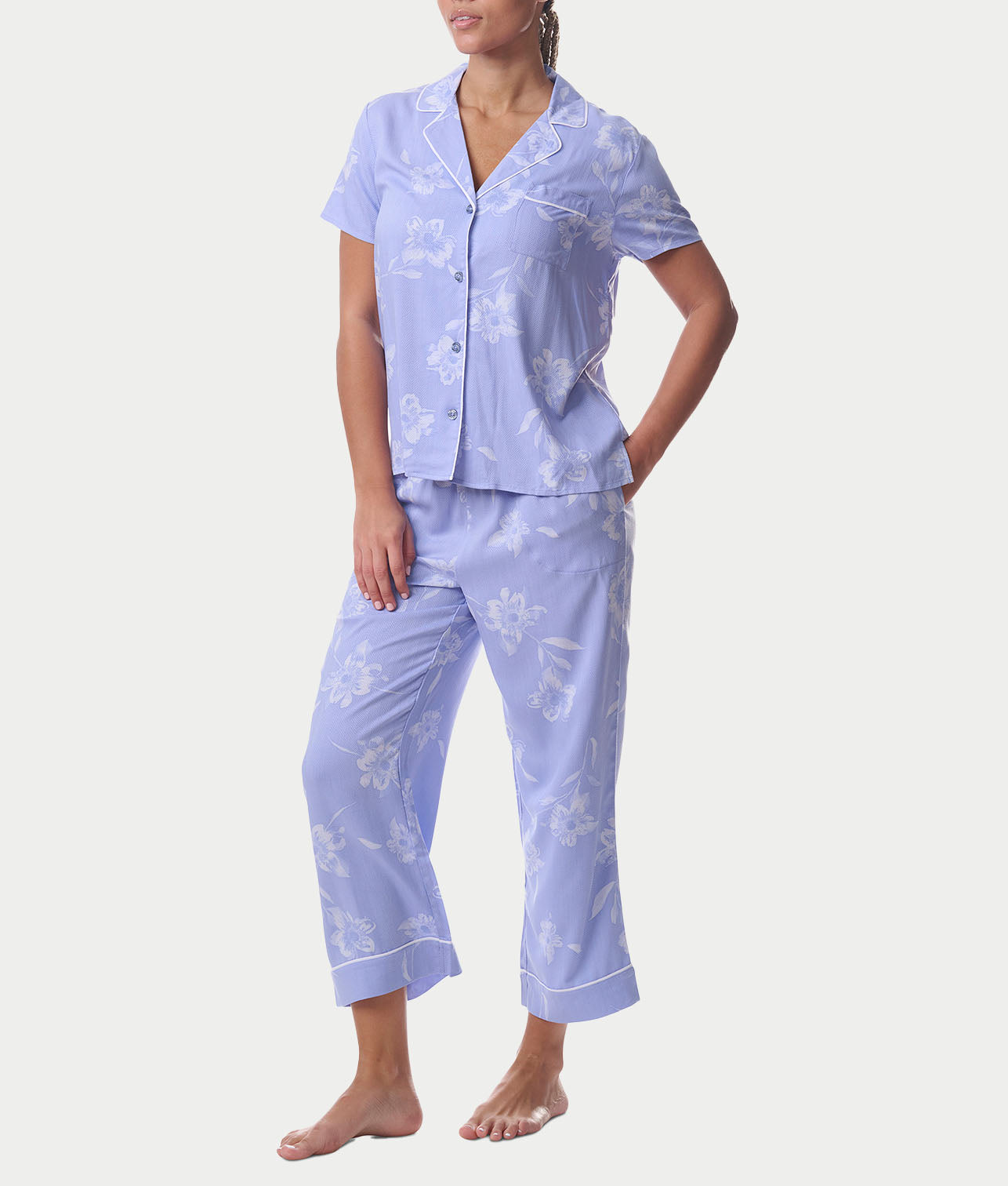 Notch Collar Woven Cropped Pajama Set、mySite、bengalsvssteelers