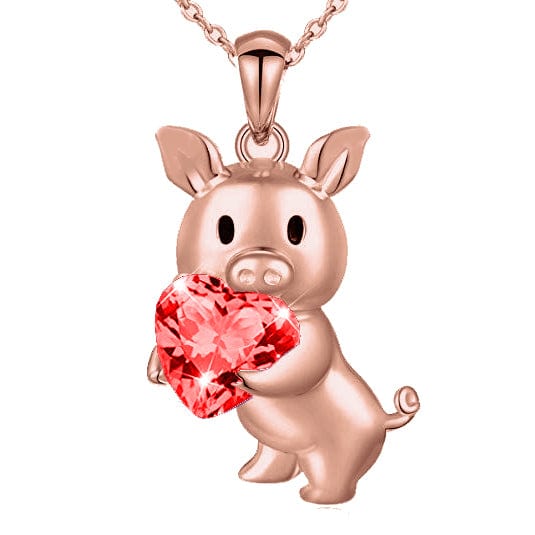 SALE! Pig with Red CZ Heart Necklace, Sterling Silver、mySite、g9winljtr