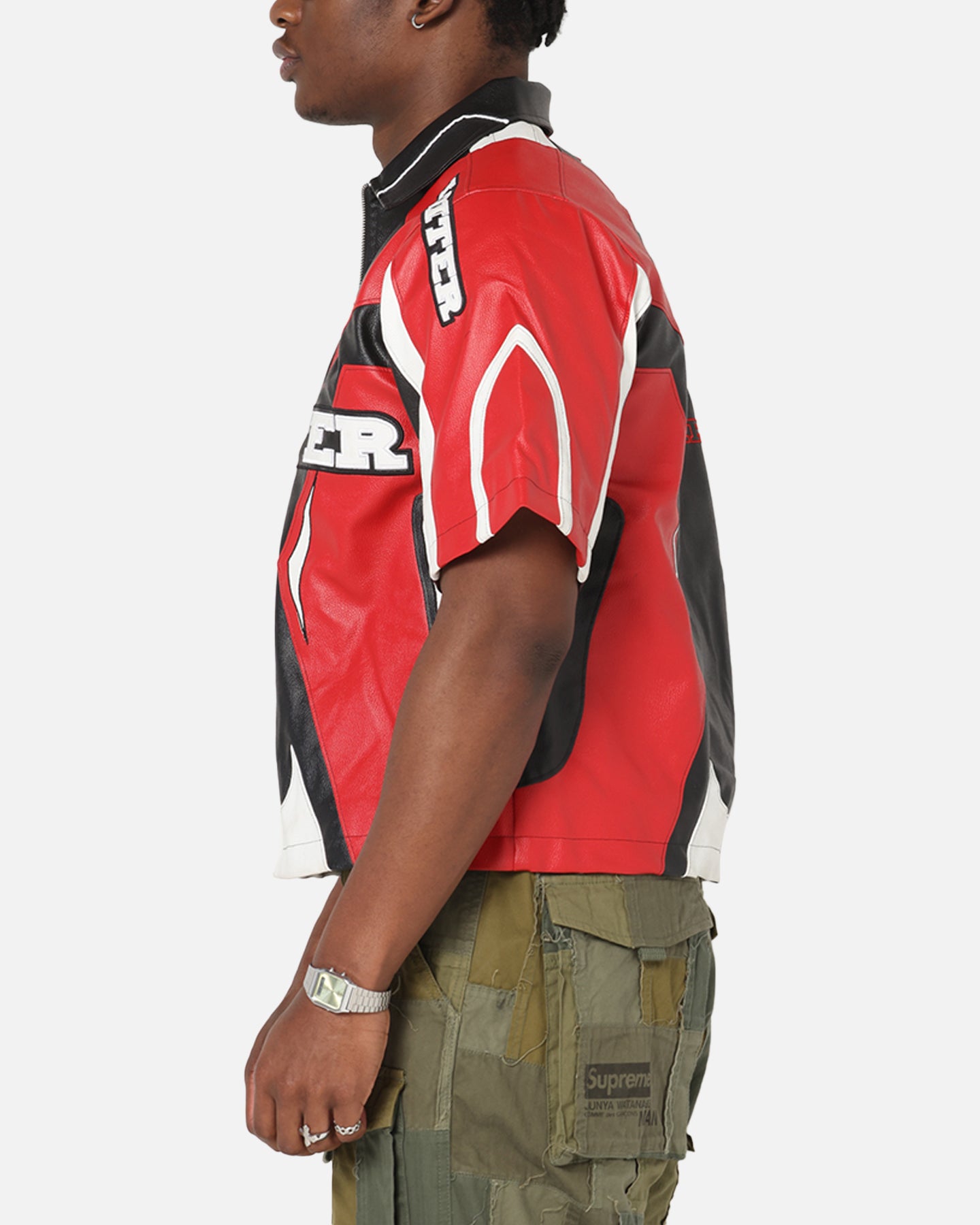 Loiter Racer Vegan Leather Shirt Red/Black、mySite、zt4zffjzw