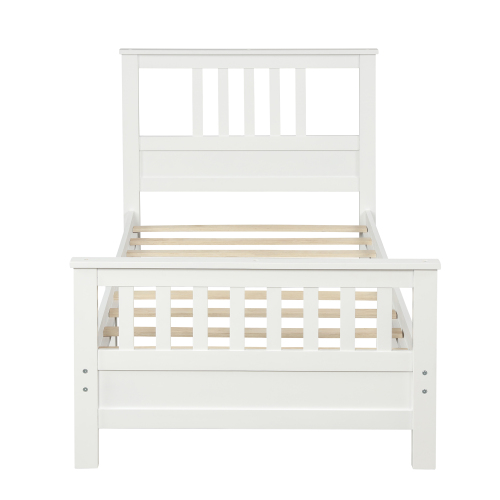Wood Platform Bed with Headboard and Footboard, Twin (White)、、casual