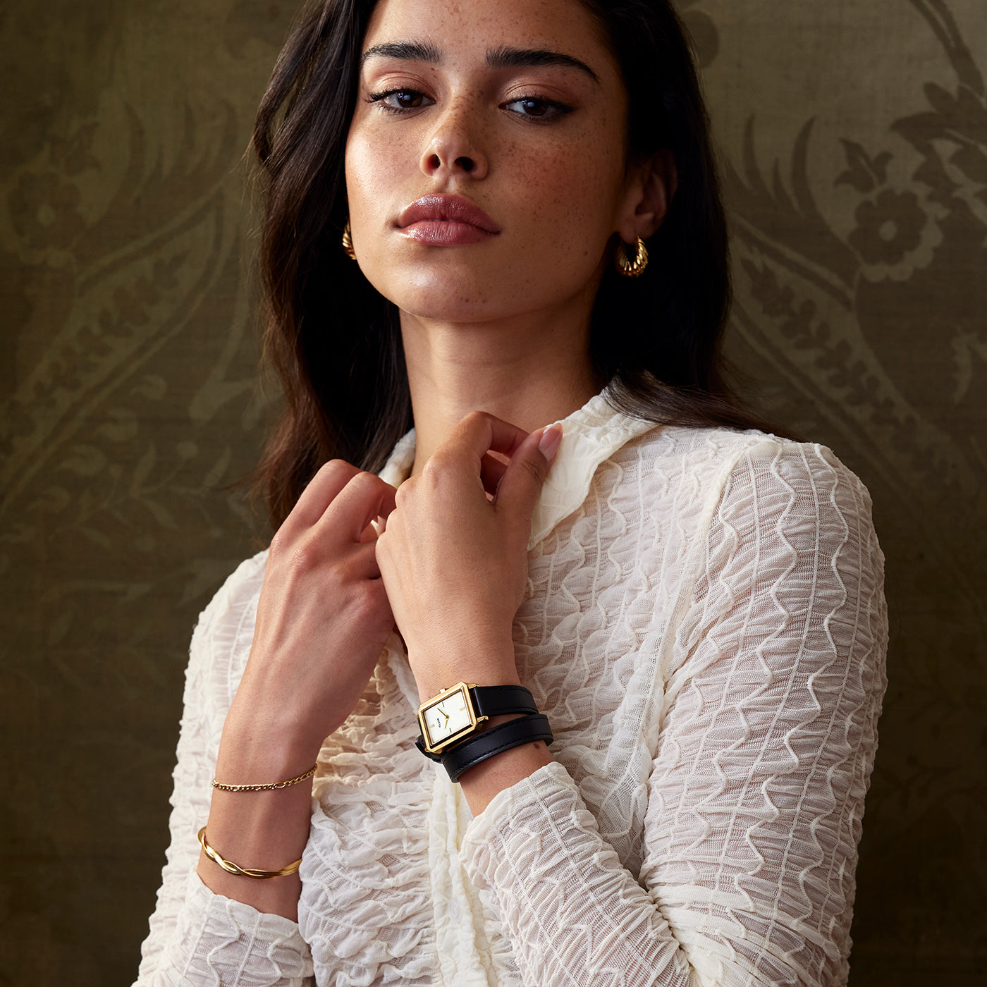 Fluette Watch Double Leather Black, Gold Colour、mySite、botmansion