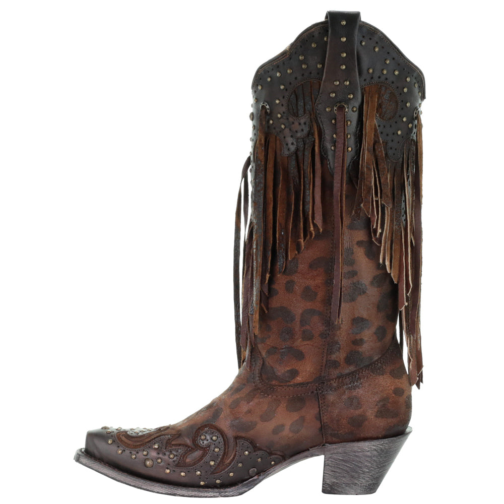 Leopard Print Fringe Snip Toe Cowboy Boots、mySite、gtrtttuynbv