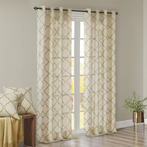 Fretwork Print Grommet Top Window Curtain Panel(Only 1 Pc Panel)、、eastwooduniform