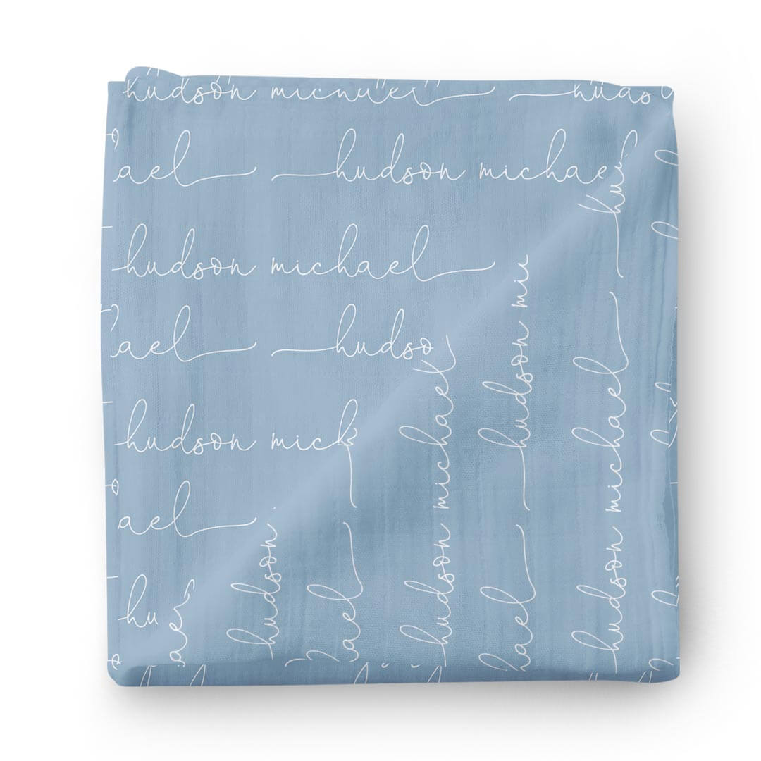 Personalized Powder Blue Baby Name Swaddle Blanket - Script、mySite、layawaytickets
