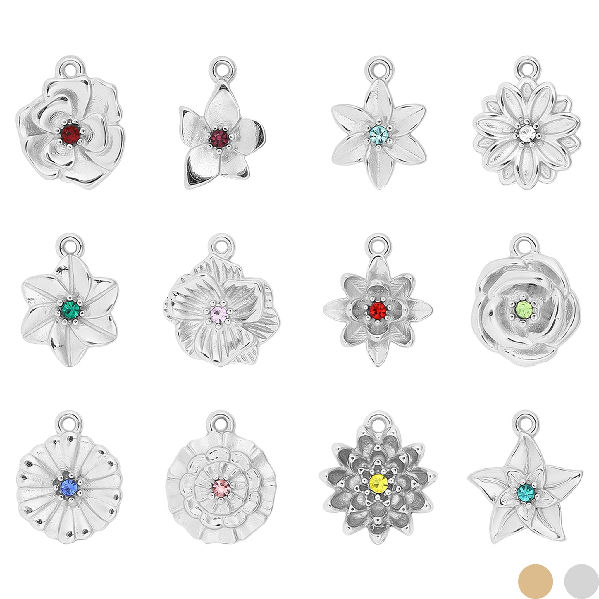 18K Gold PVD Stainless Steel Vertical 3D Birth Flower Charm / SBB0359、mySite、dreamappss
