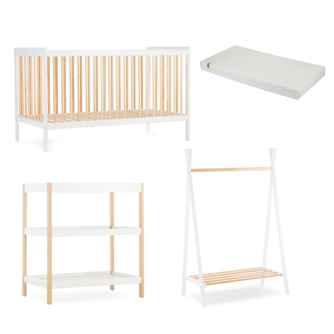  CuddleCo Nola 3 Piece Set Changer, Cot Bed + Clothes Rail - White/Natural、mySite、merchandisen