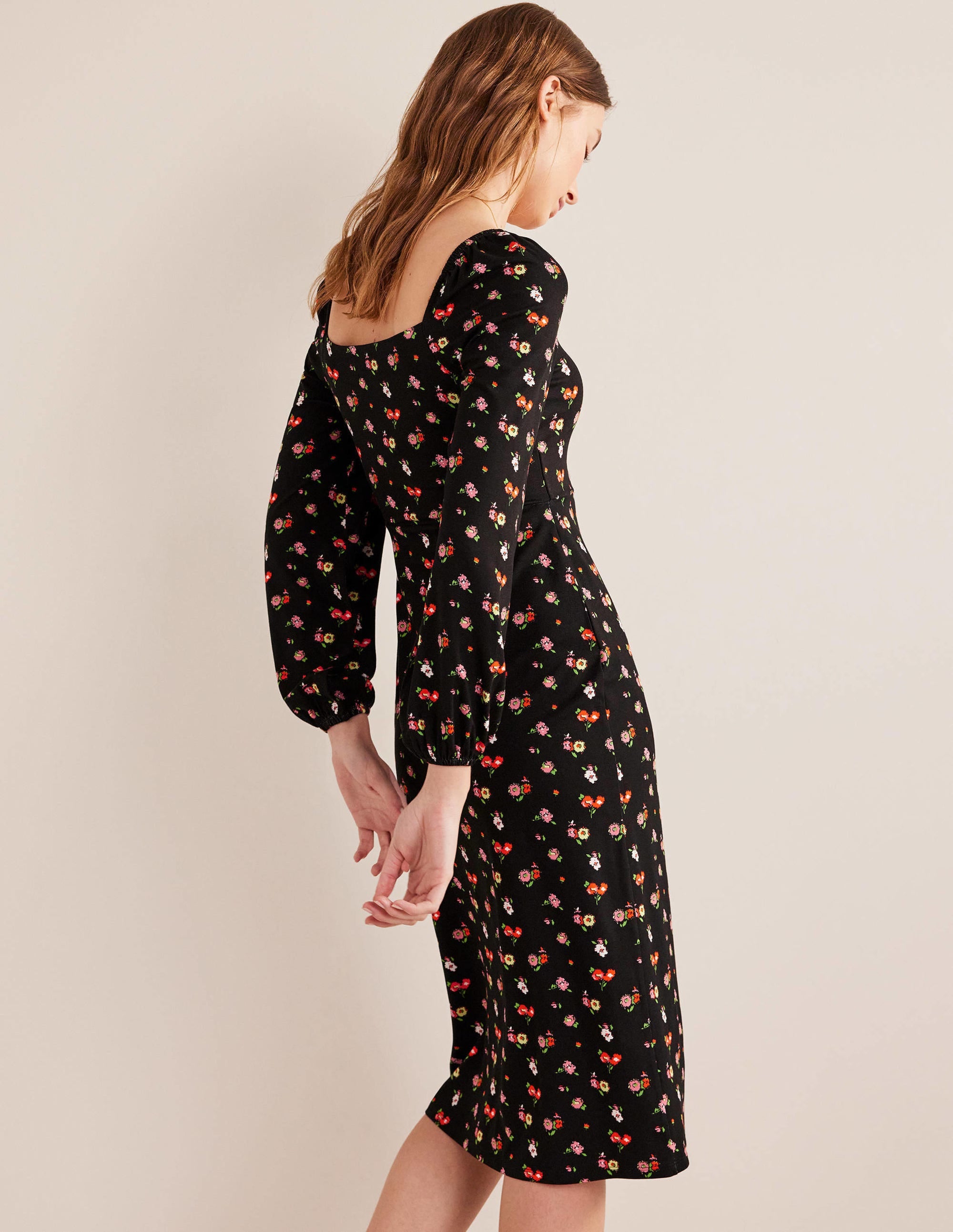  Square Neck Jersey Midi Dress-Black, Dainty Sprig、mySite、ashleygrahame