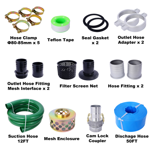 Semi Trash Pump 3 inch, 209cc 7HP 4 stroke OHV ENGINE, Gas Powered Semi Trash Water Pump 50 ft Discharge Hose, 12 ft Suction Hose with Complete Fittings,EPA compliant、、eastwooduniform