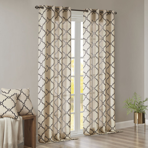 Fretwork Print Grommet Top Window Curtain Panel(Only 1 Pc Panel)、、eastwooduniform