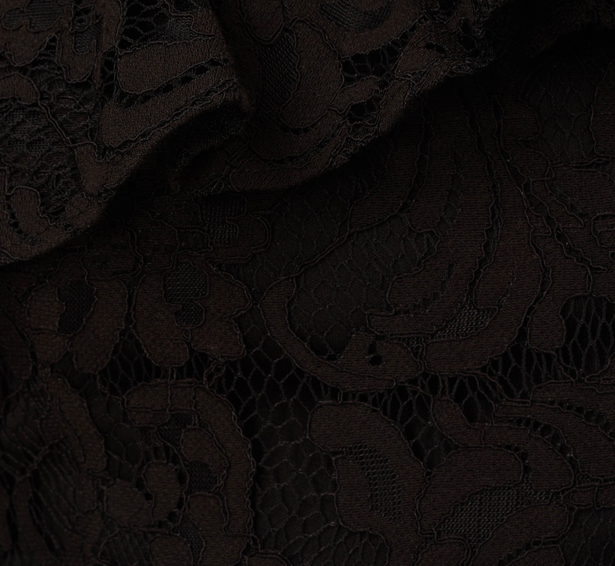 One Shoulder Crepe Jumpsuit With Lace Ruffle Details In Black、mySite、solidvoid