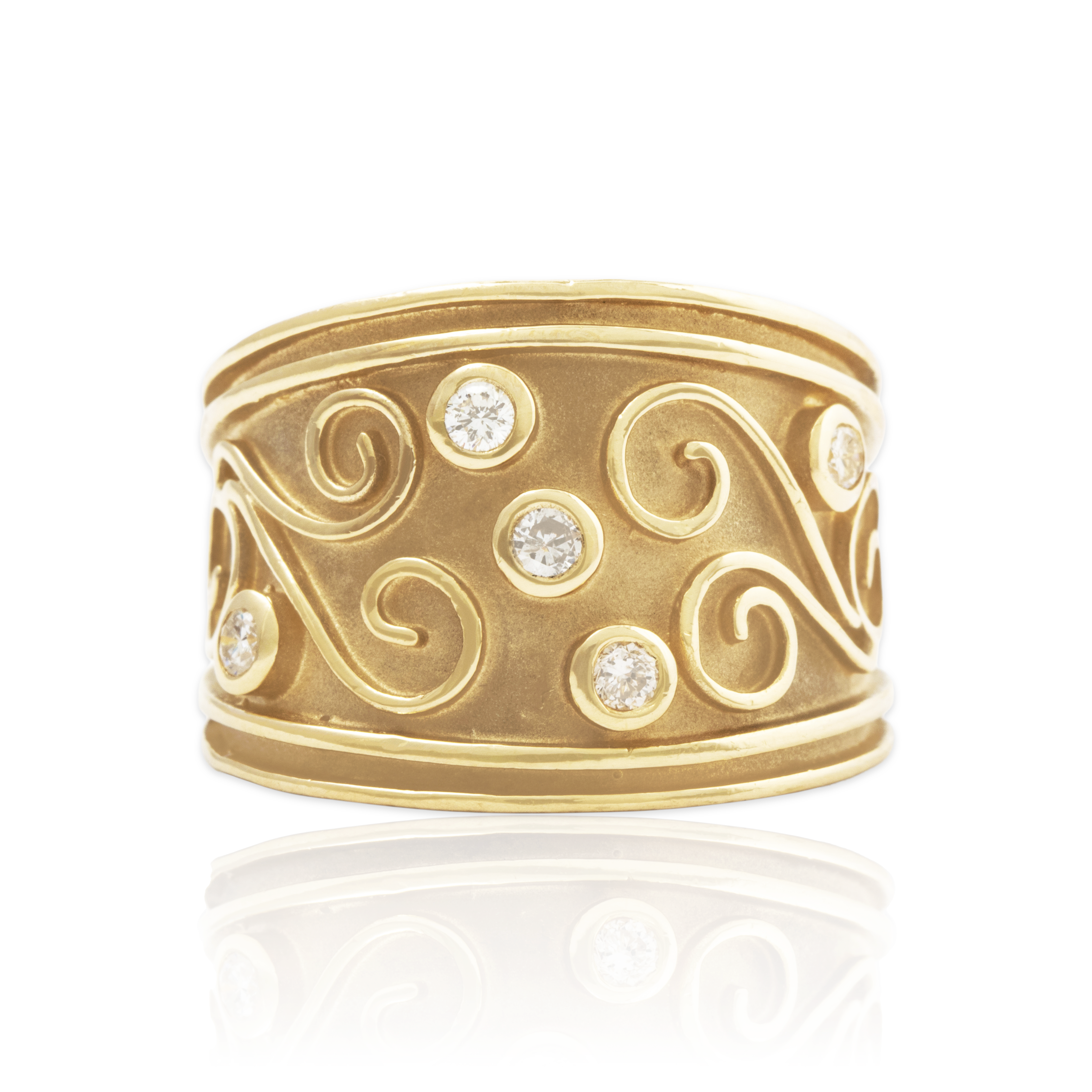 Vintage Wide 14k Yellow Gold .22cttw Diamond Brushed Bezel Band Ring 6.75、mySite、hinf8tx79