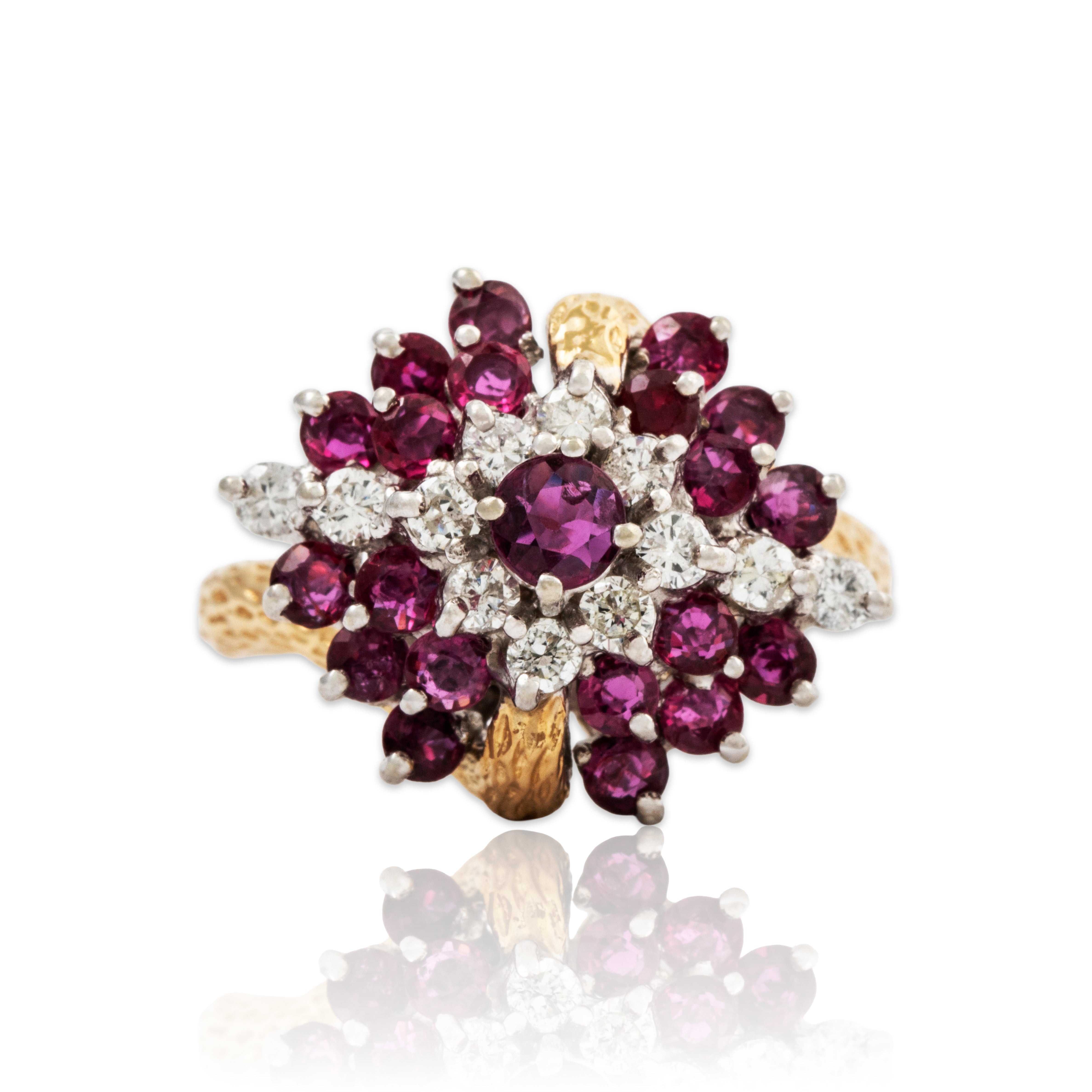 Vintage 14k Yellow & White Gold 2cttw Ruby Diamond Intricate Cocktail Ring、mySite、hinf8tx79