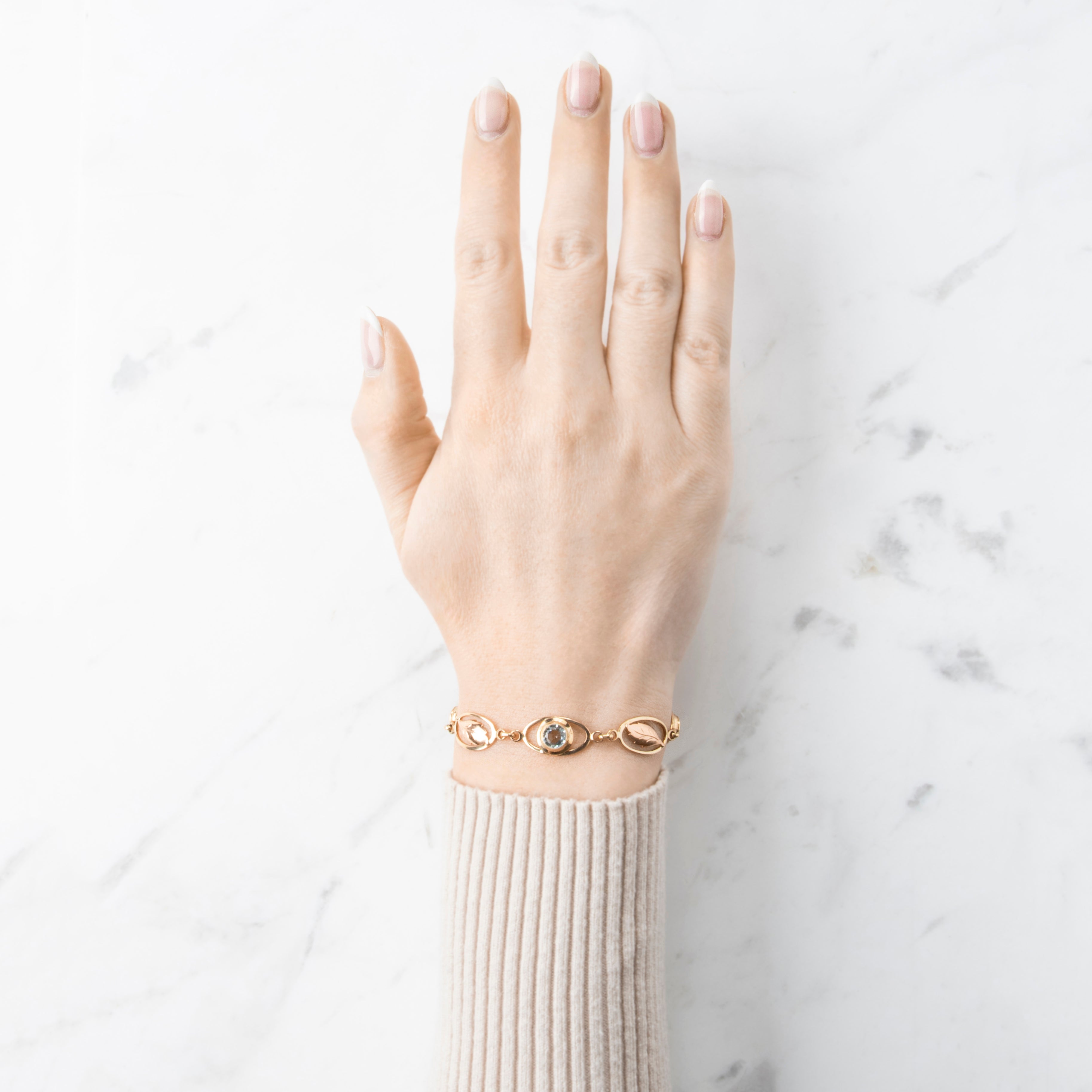 Vintage 10k Yellow & Rose Gold 1.8cttw Aquamarine Leaf Link Bracelet 7、mySite、hinf8tx79