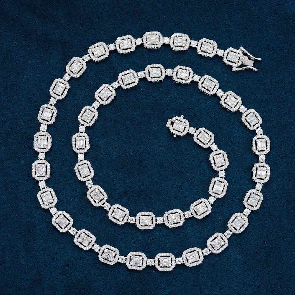 Moissanite Halo Cluster Baguette Tennis Chain 14K Gold、mySite、hinf8tx79