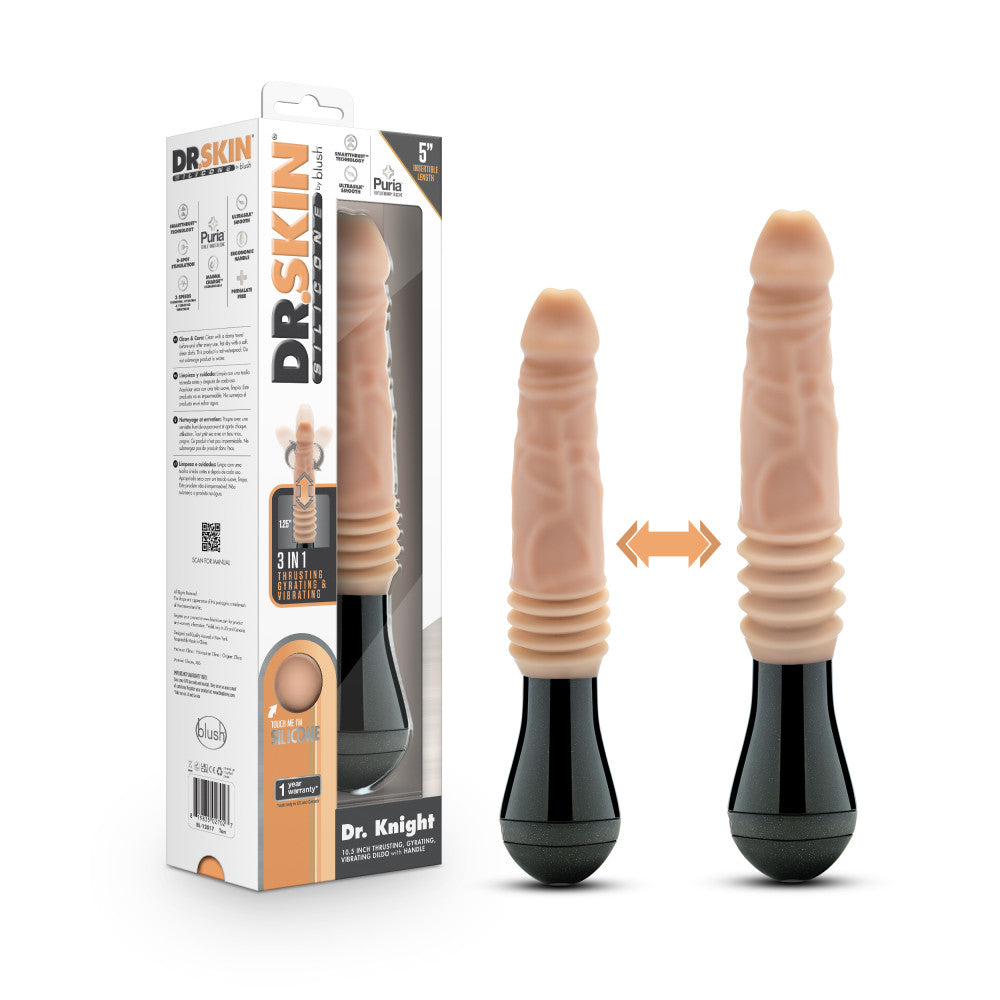 Dr. Skin Silicone By Blush® | Dr. Knight Large 10.5 Inch Vibrating, Gyrating And Thrusting Dildo in Beige – Made With Puria® Platinum Cured Silicone、mySite、bottomscart