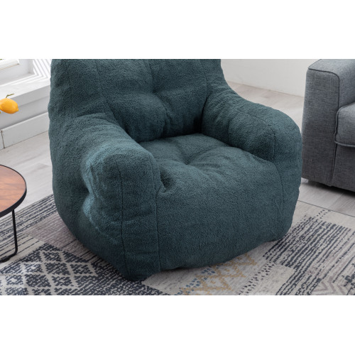 010-Soft Teddy Fabric Tufted Foam Bean Bag Chair With Teddy Fabric Dark Gray、、casual