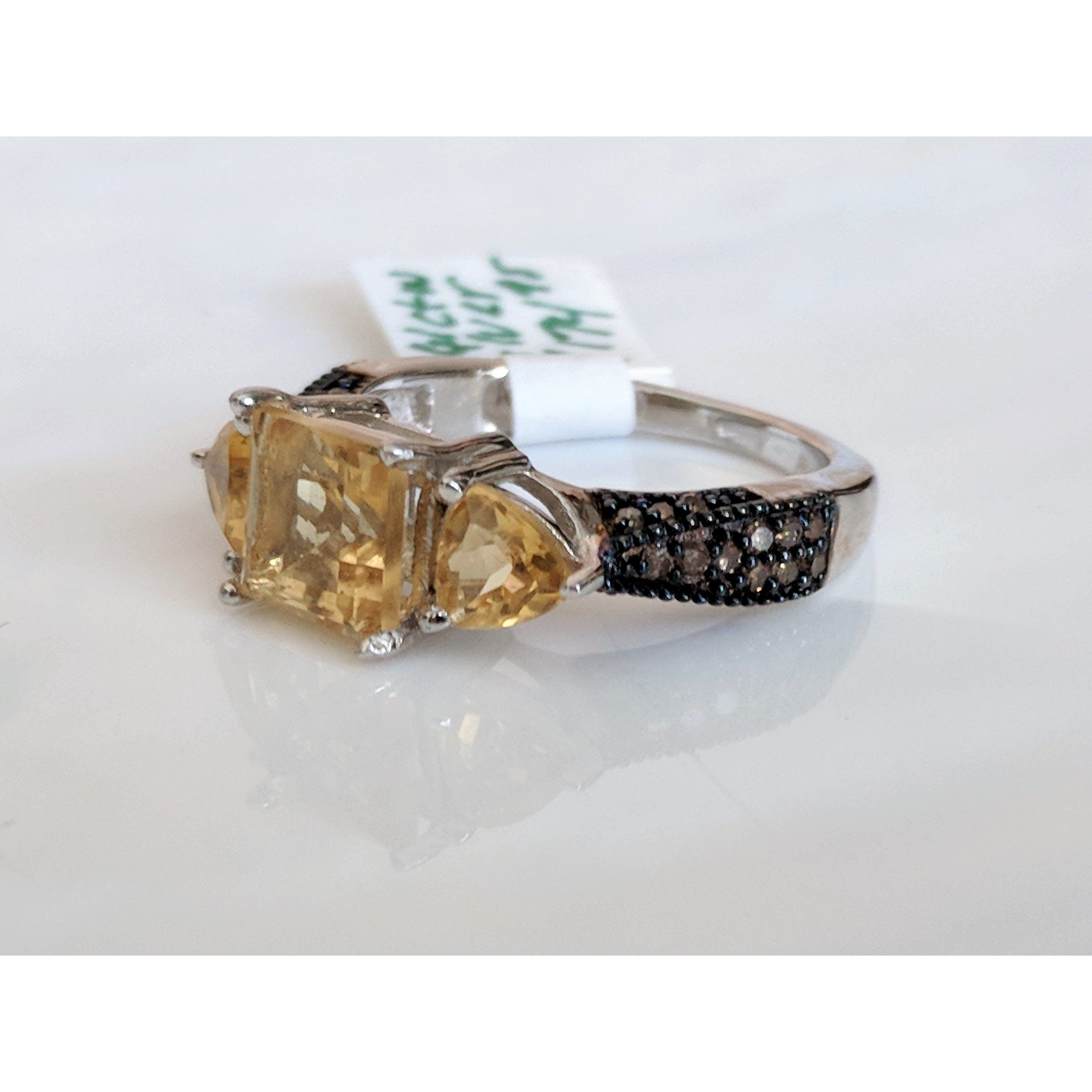 Genuine Citrine and Champagne Diamond Ring 3ct in Sterling Silver Size 7、mySite、g9winljtr