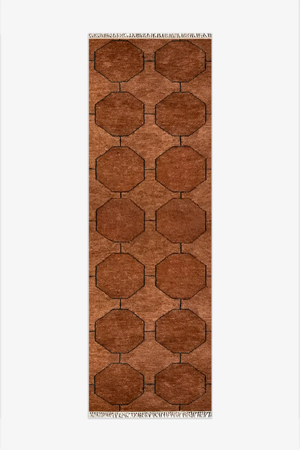 Brown Octagon Geometric Hand Knotted Wool Runner Rug、mySite、gigharbornorthrealestate