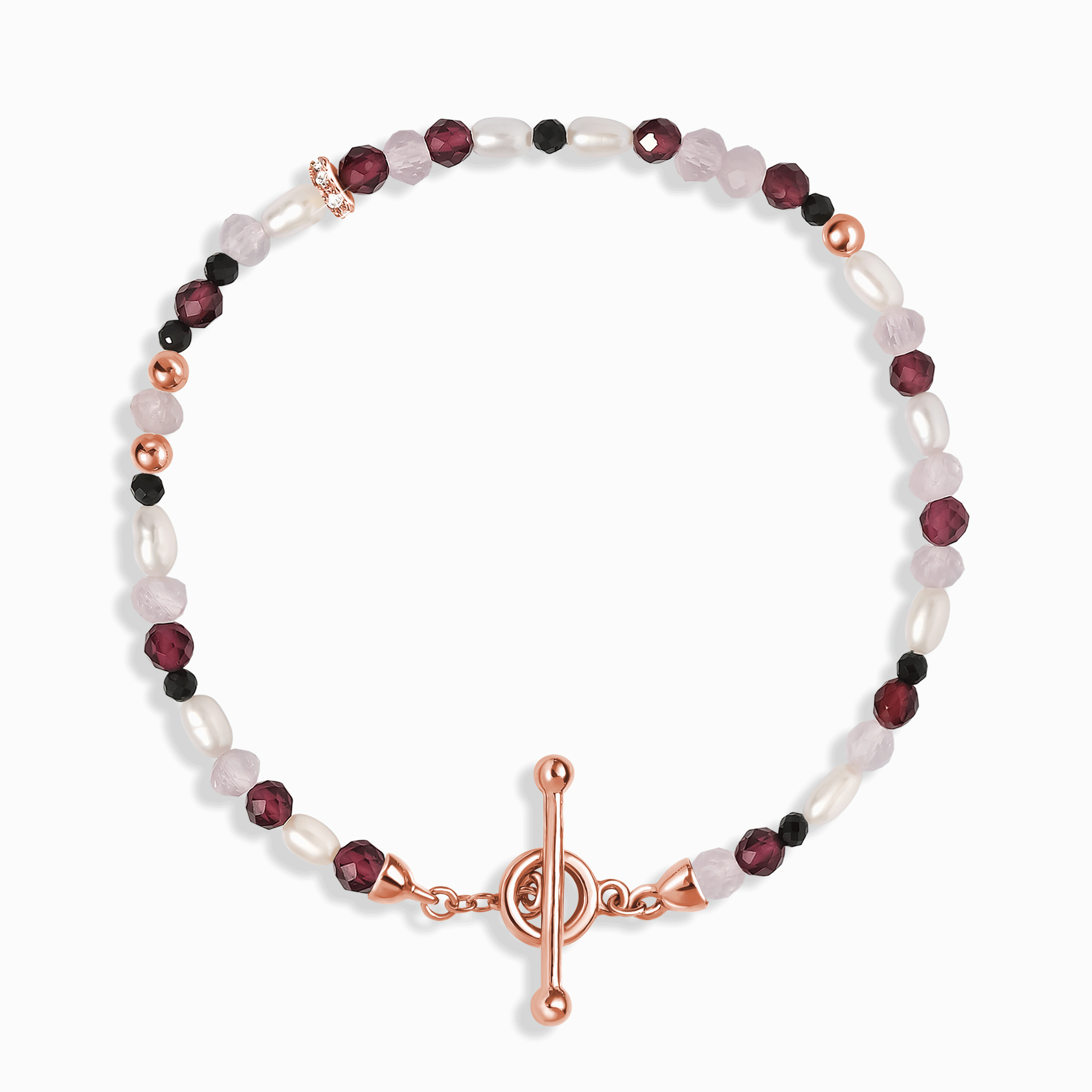 Rose Quartz Garnet T-Lock Beads Bracelet - Love Charge、mySite、hinf8tx79