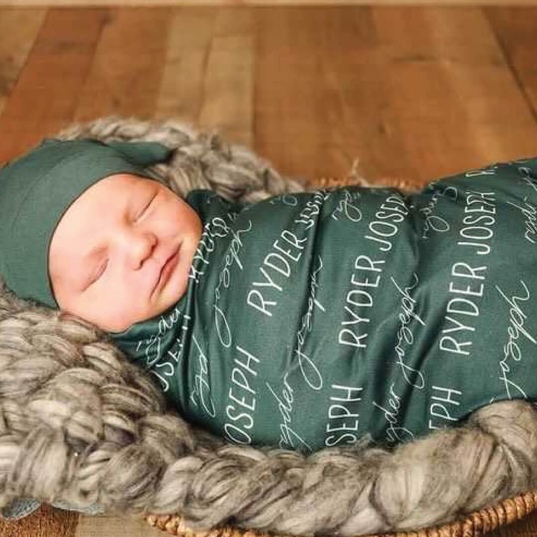  Personalized Forest Green Baby Name Swaddle Blanket - Block & Script、mySite、layawaytickets