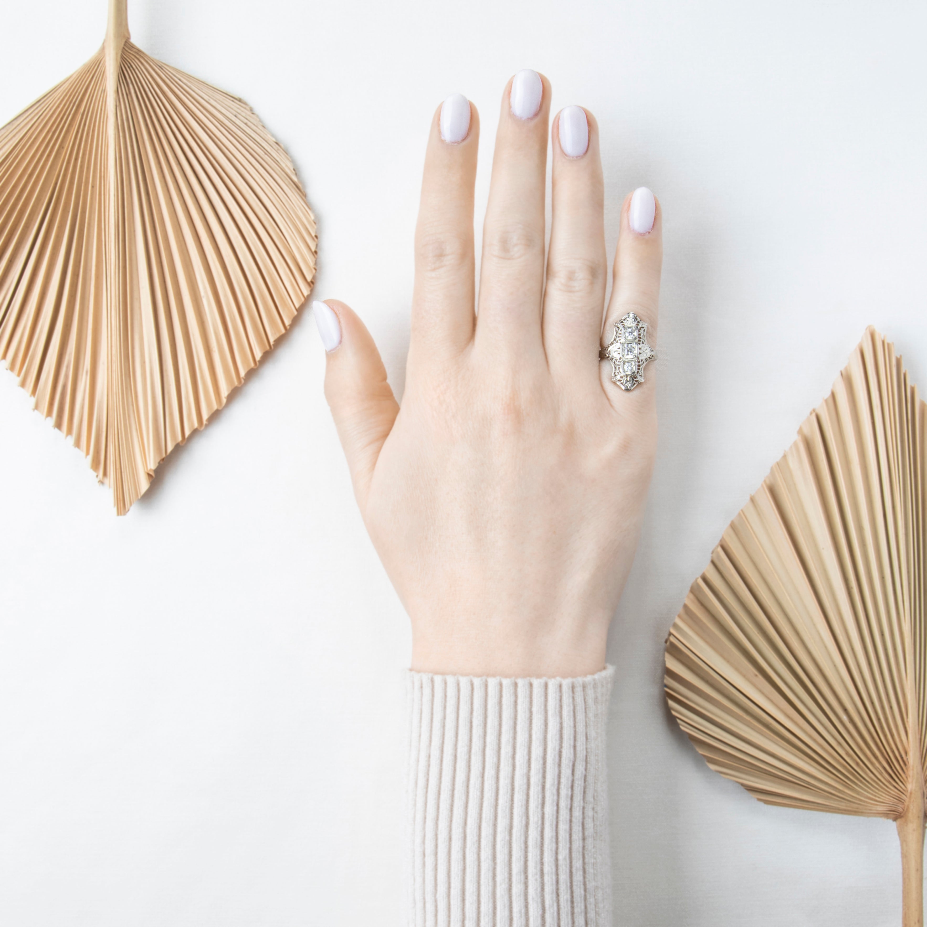 Antique Art Deco 18k White Gold .3cttw Diamond Ring 4.00、mySite、hinf8tx79