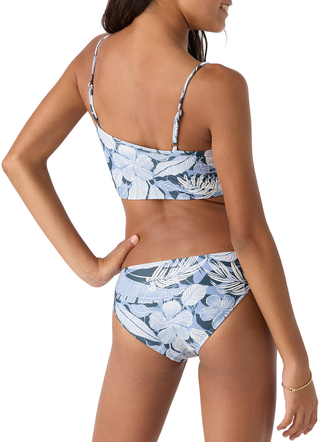 O'Neill Girls' Palmetto Tropical Ruched Longline Two Piece Bikini Set (Big Kid)、mySite、noshort