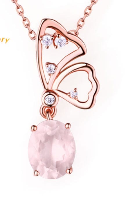 Butterfly Jewelry Sets Rose Quartz in Sterling SIlver, Rose Gold Plated Pink Beautiful、mySite、g9winljtr