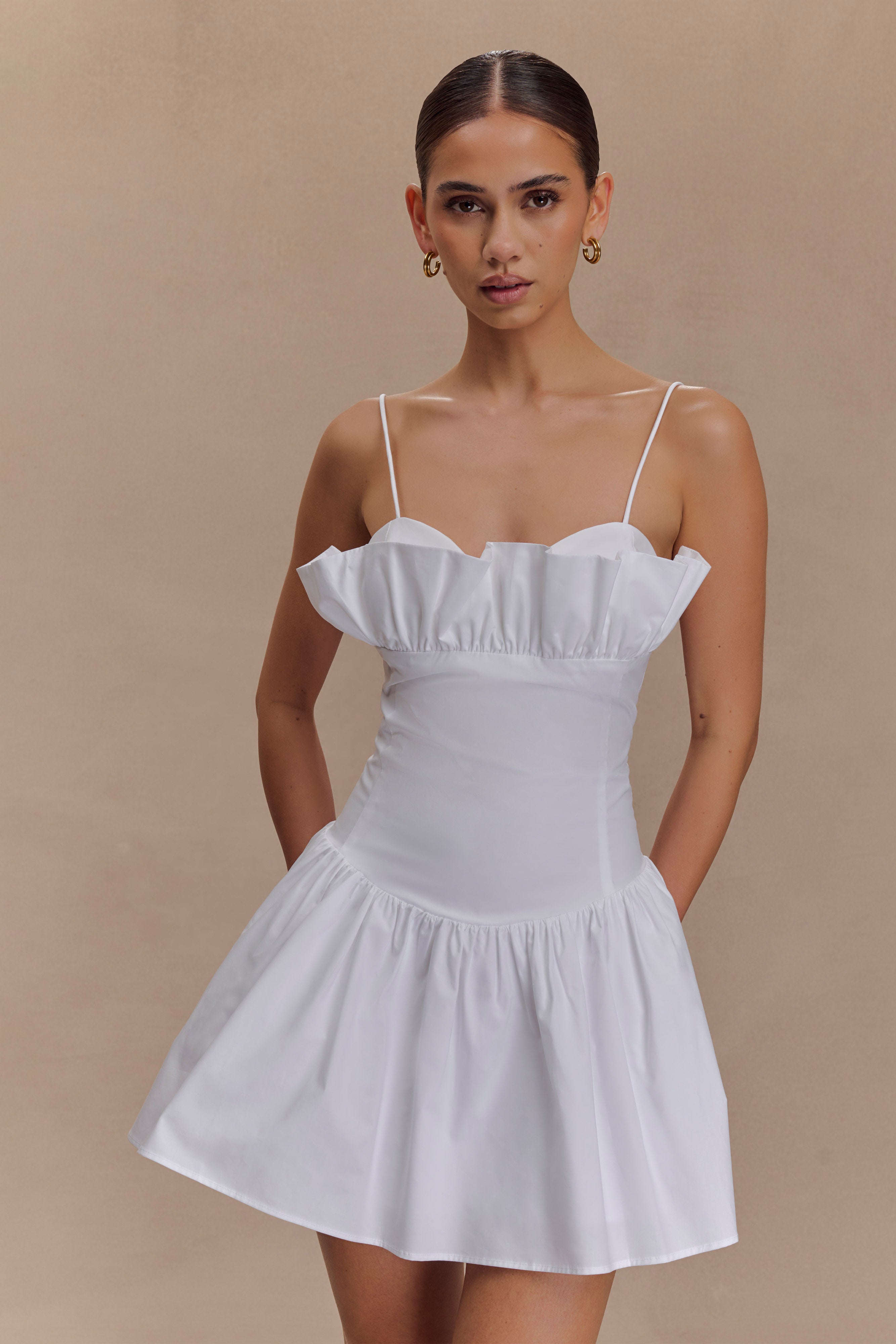 Janis Cotton Frill Mini Dress - White、mySite、solidvoid