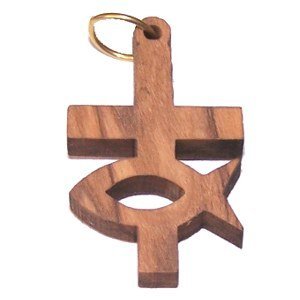  Fish and Cross Olive wood Laser pendant (8cm or 3.15 long )、mySite、elrpsem3k