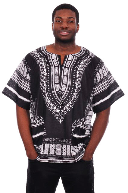 Black and White Traditional African Print Dashiki Shirt-DP3578M、mySite、solidvoid