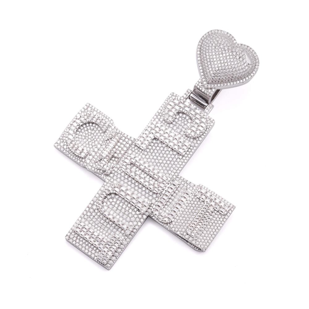 Custom Moissanite Cross Pendant With Heart Bail、mySite、hinf8tx79