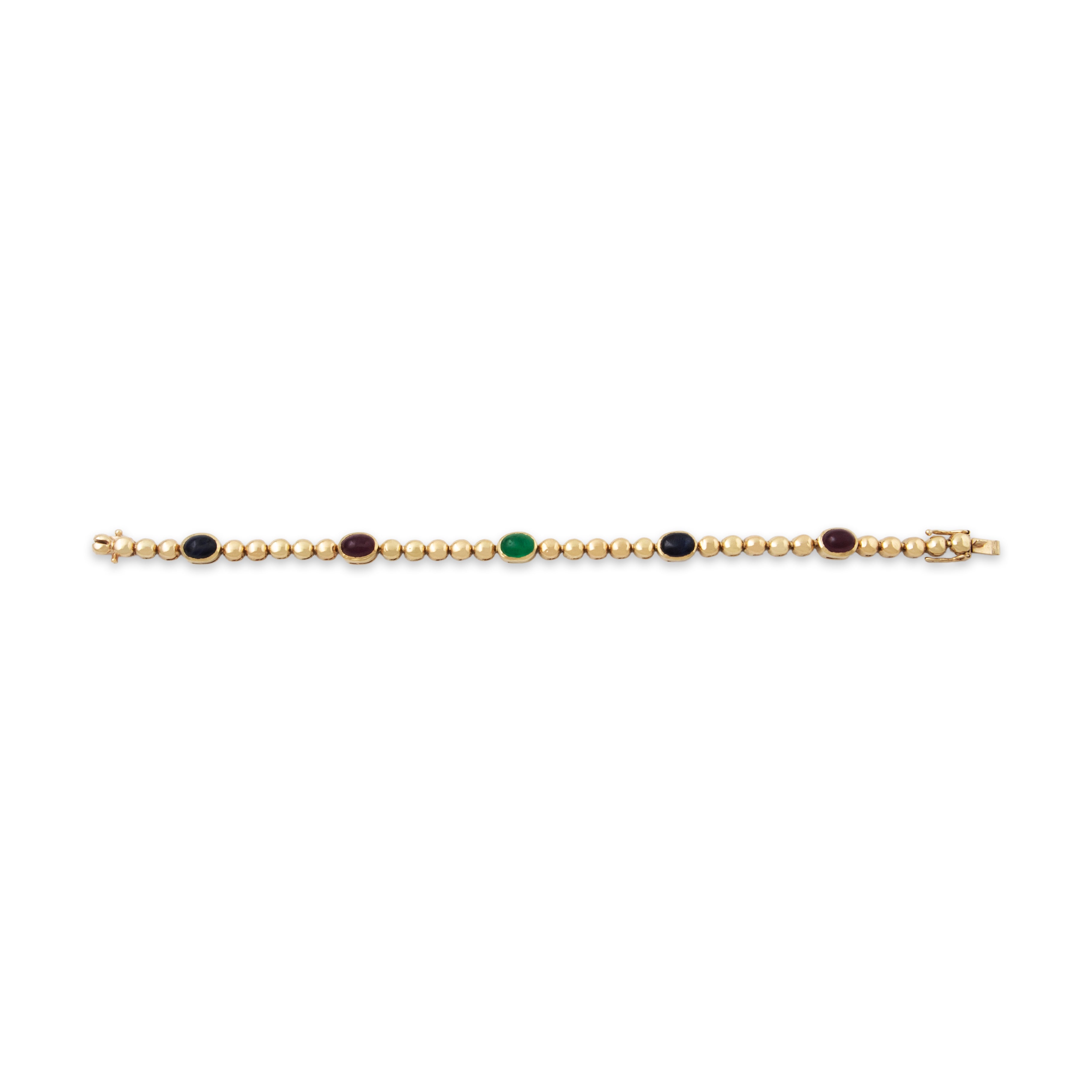 Vintage 14k Yellow Gold Ruby Sapphire Emerald Cabochon Link Bracelet 6.75、mySite、hinf8tx79