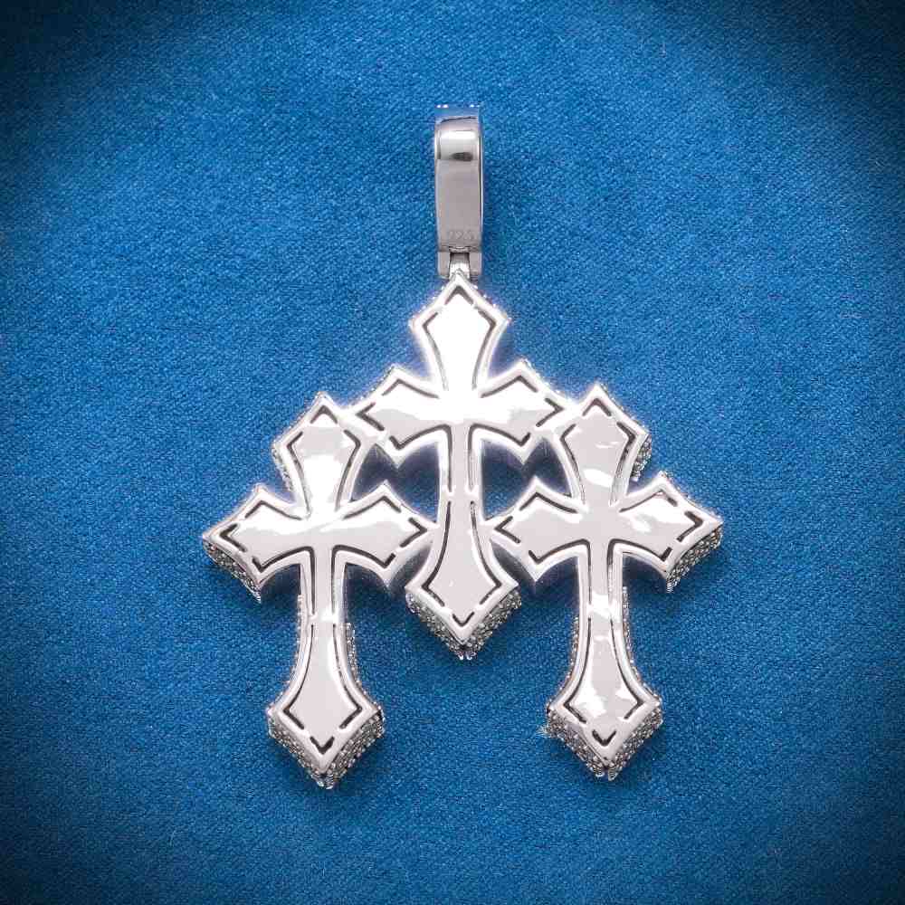 Baguette Moissanite Triple Ornamental Cross Pendant 14K Gold、mySite、hinf8tx79