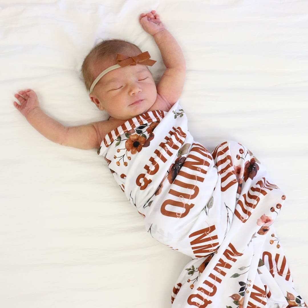  Quinn's Rust Floral Personalized Baby Name Swaddle Blanket、mySite、layawaytickets