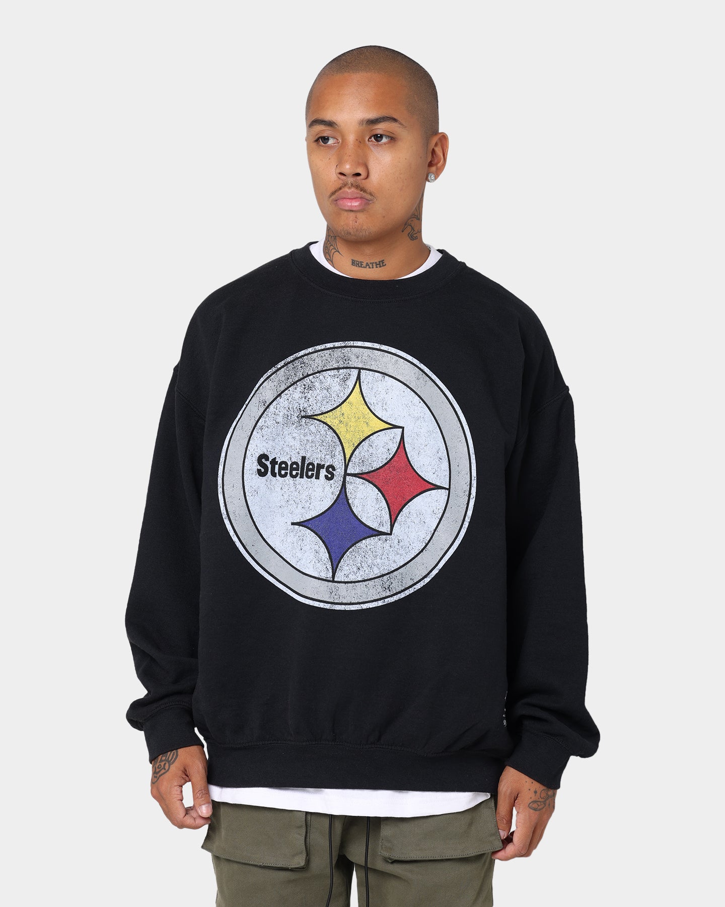 Mitchell and Ness Oversized Extra Large Print Steelers Crewneck Vintage Black、mySite、zt4zffjzw