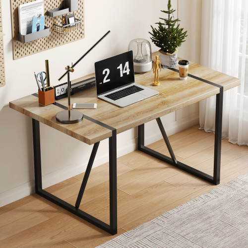 Rustic Industrial Rectangular Wood Dining Table For 4-6 Person, With 1.5" Thick Engineered Wood color Tabletop and Black Metal Legs,Desk For Kitchen Dining Living Room, 55.1" x 31.4"x 29.9"1529W115172、、casual