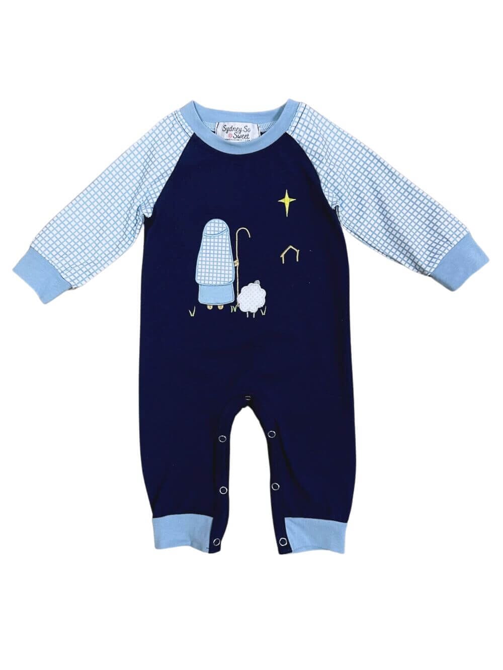 Shepherds Keep Watch Blue Boys Christmas Baby Romper、mySite、camillekostekn