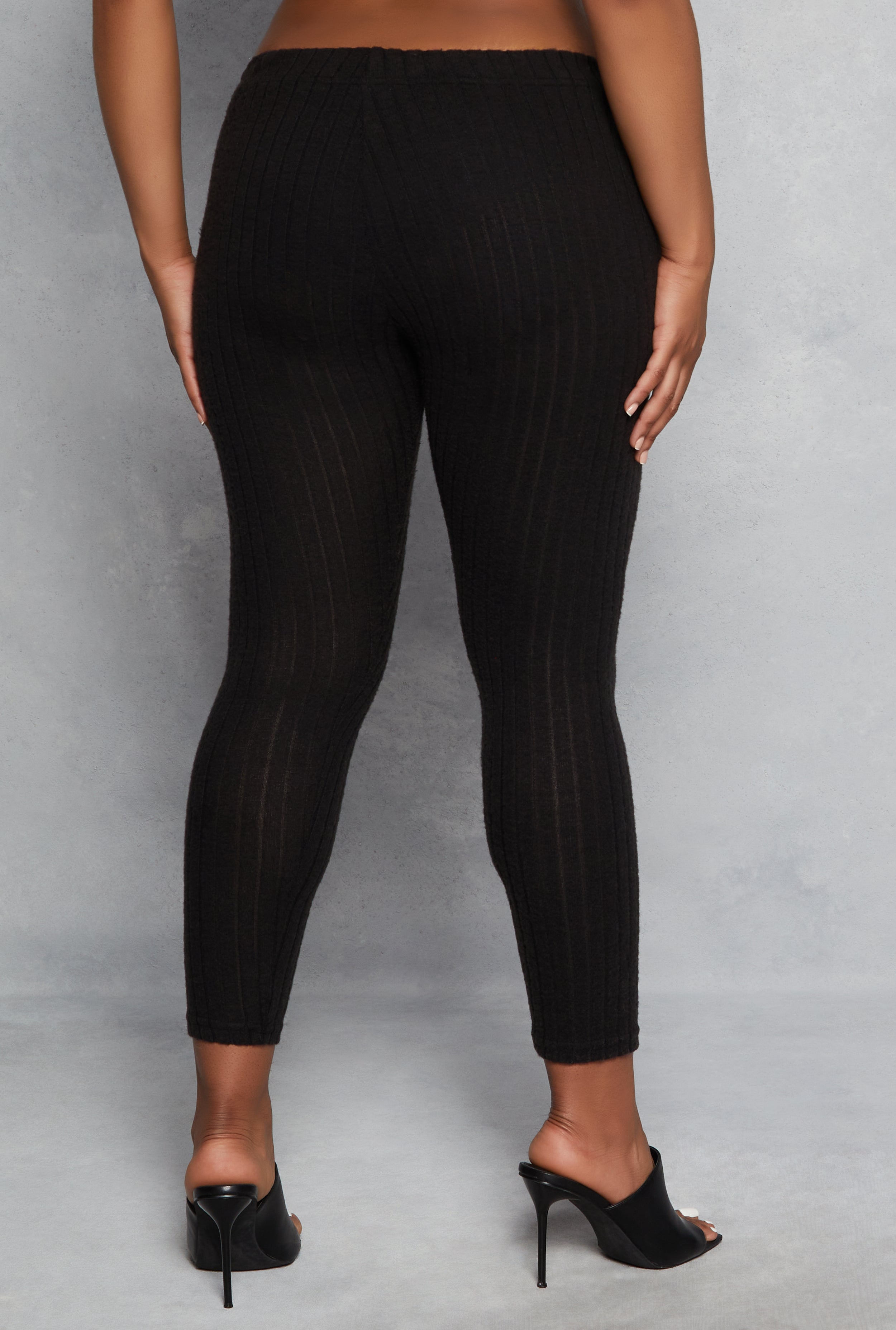 Plus Size Brushed Ribbed Knit Leggings、mySite、camillekostekn