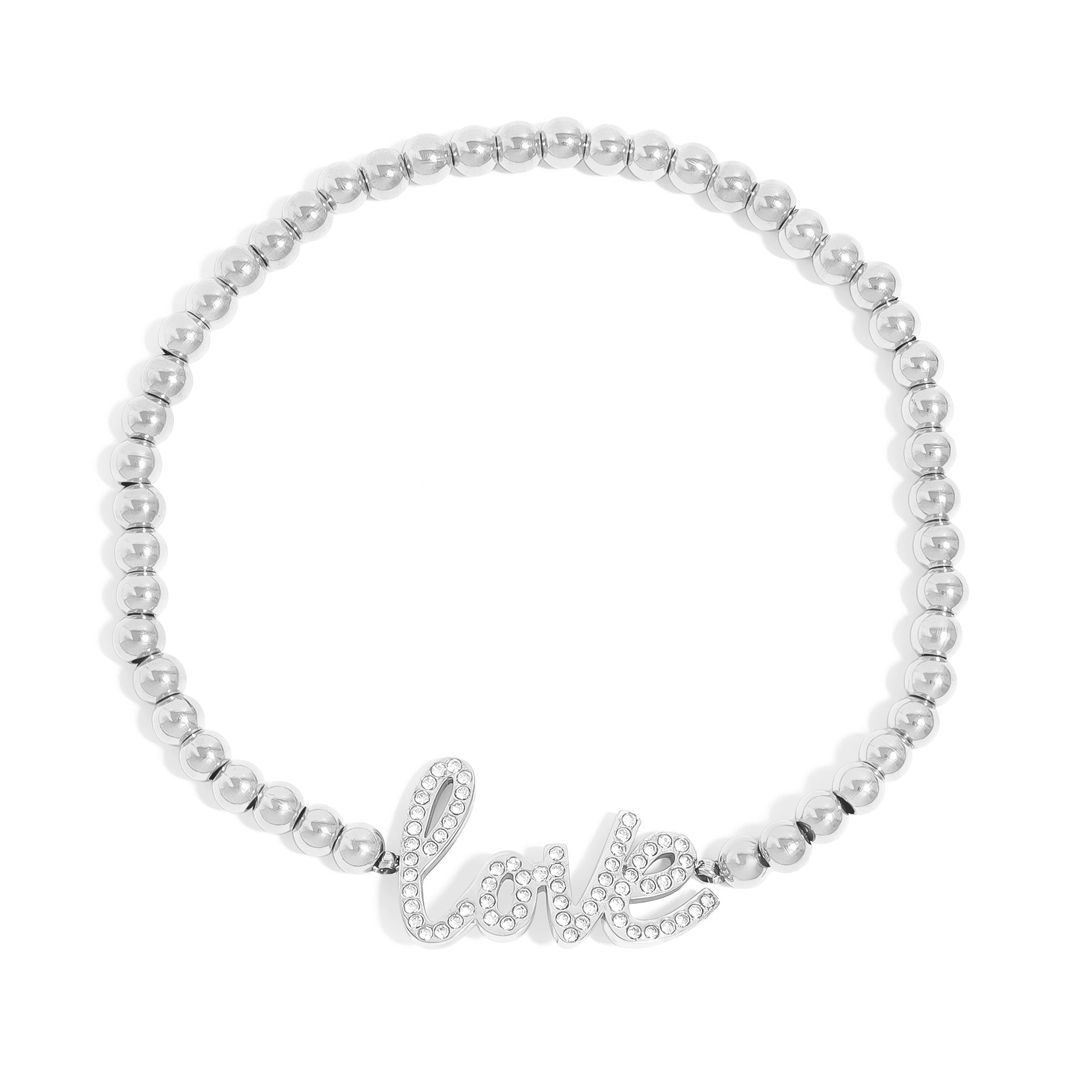 18K Gold PVD Stainless Steel Stone Love Metal Beaded Stretch Bracelet / BRJ1014、mySite、dreamappss