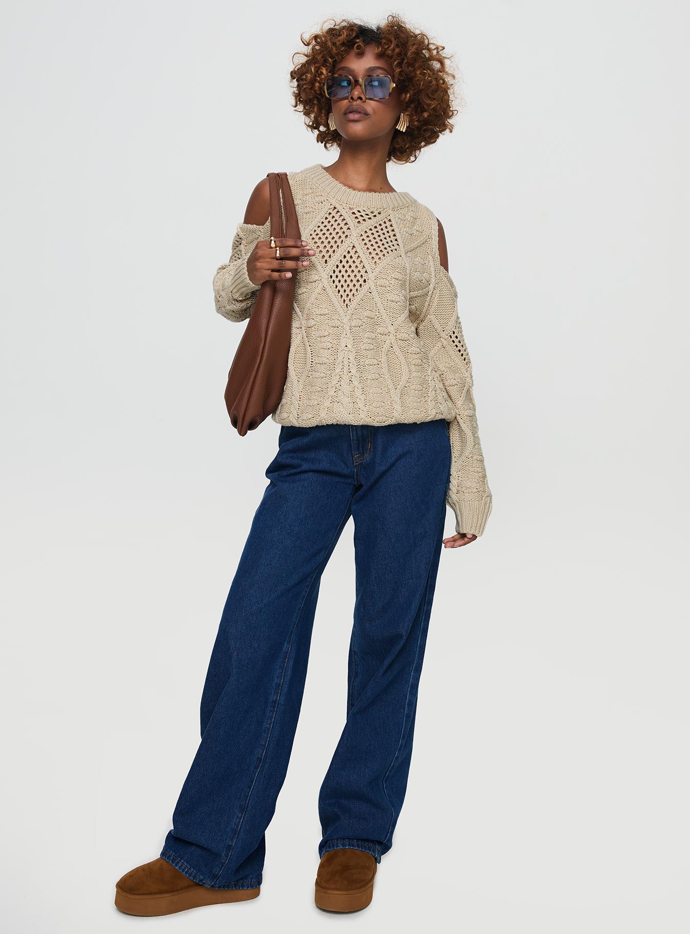 Colser Cable Knit Sweater Beige Beige、mySite、solidvoid