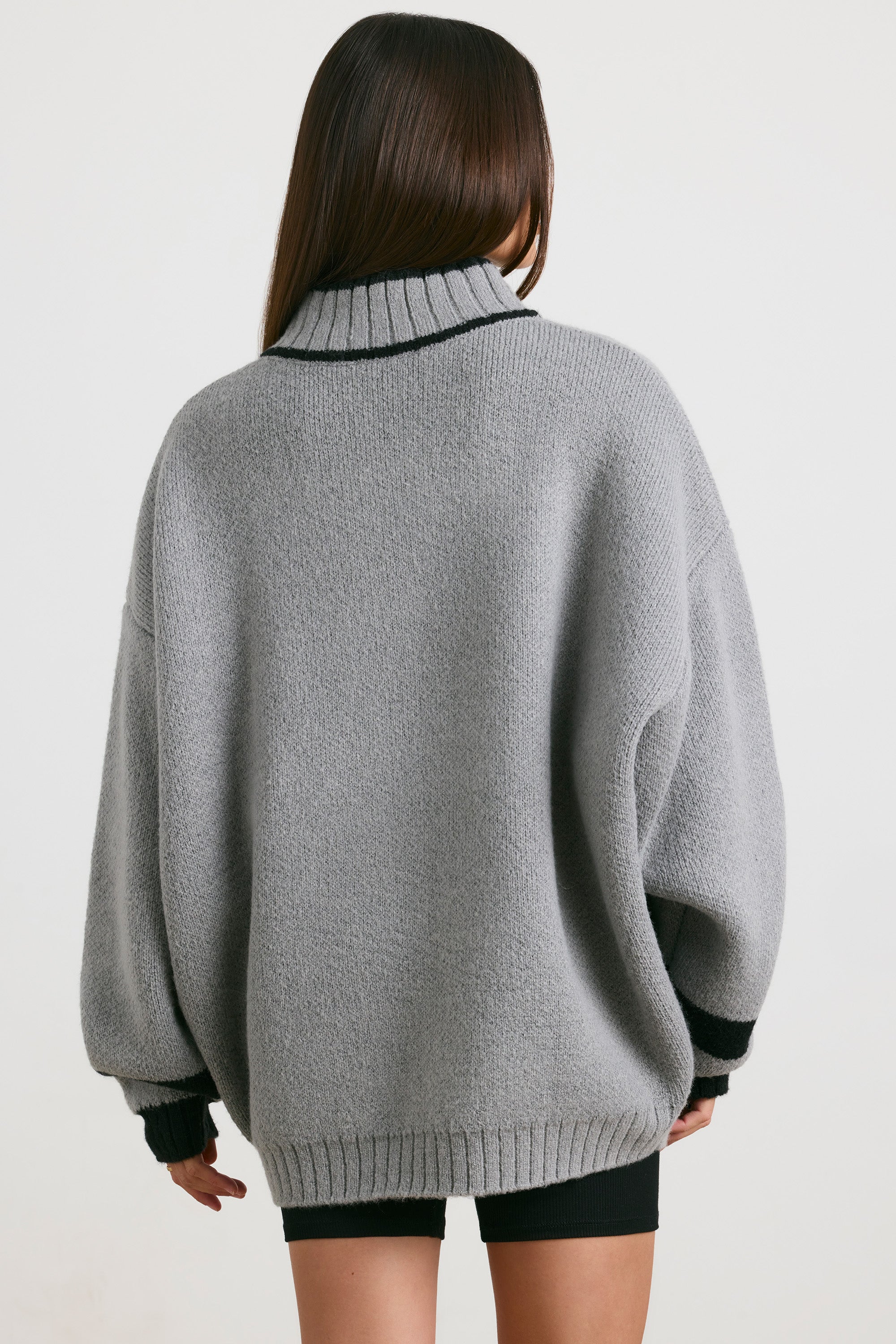 Oversized Quarter-Zip Chunky-Knit Jumper in Heather Grey、mySite、solidvoid
