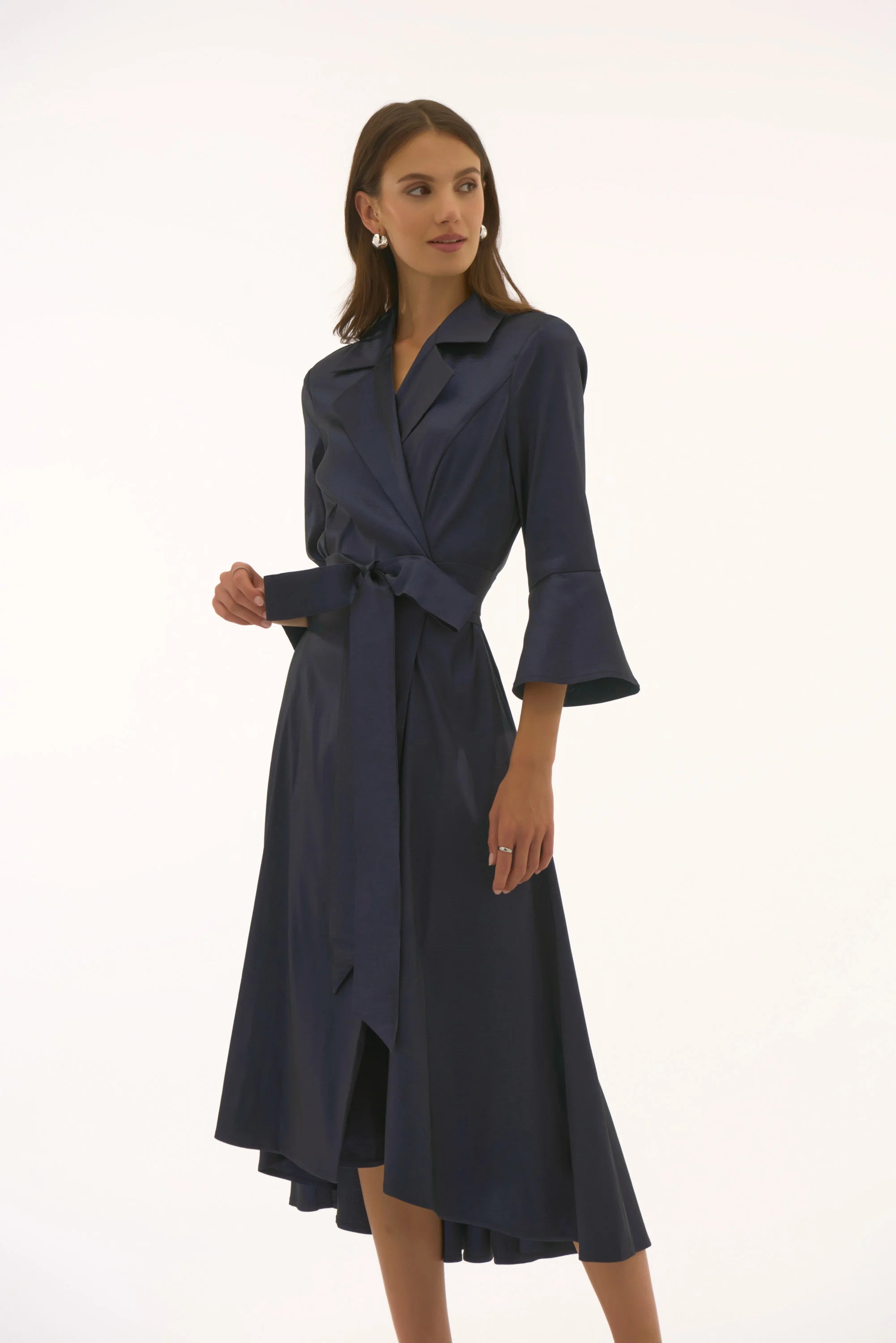 Joseph Ribkoff Stretch Taffeta High Low Wrap Dress, Midnight Blue、mySite、noshort