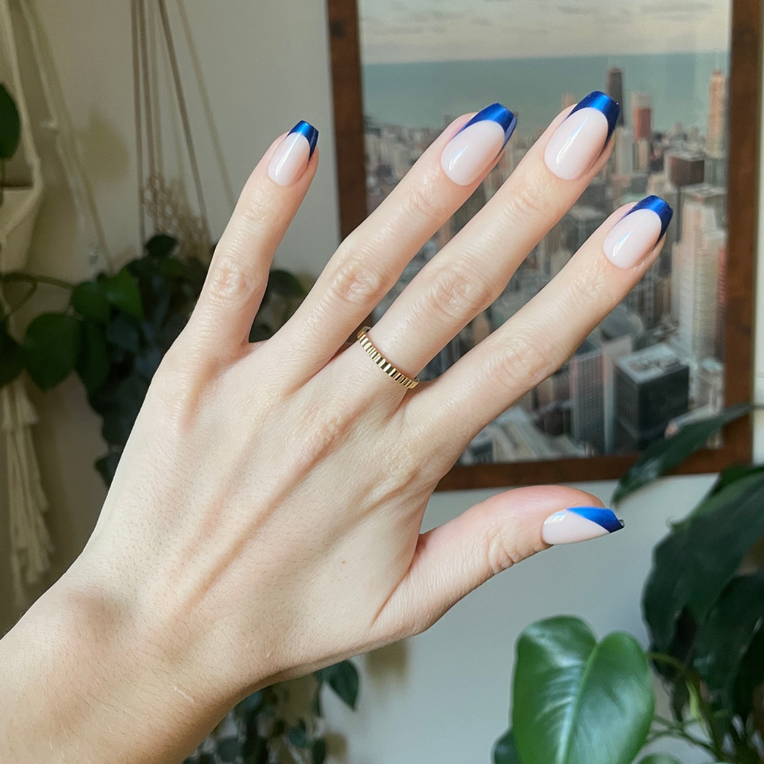 Blue Metallic French - Press-On | Medium | Coffin、mySite、solidvoid