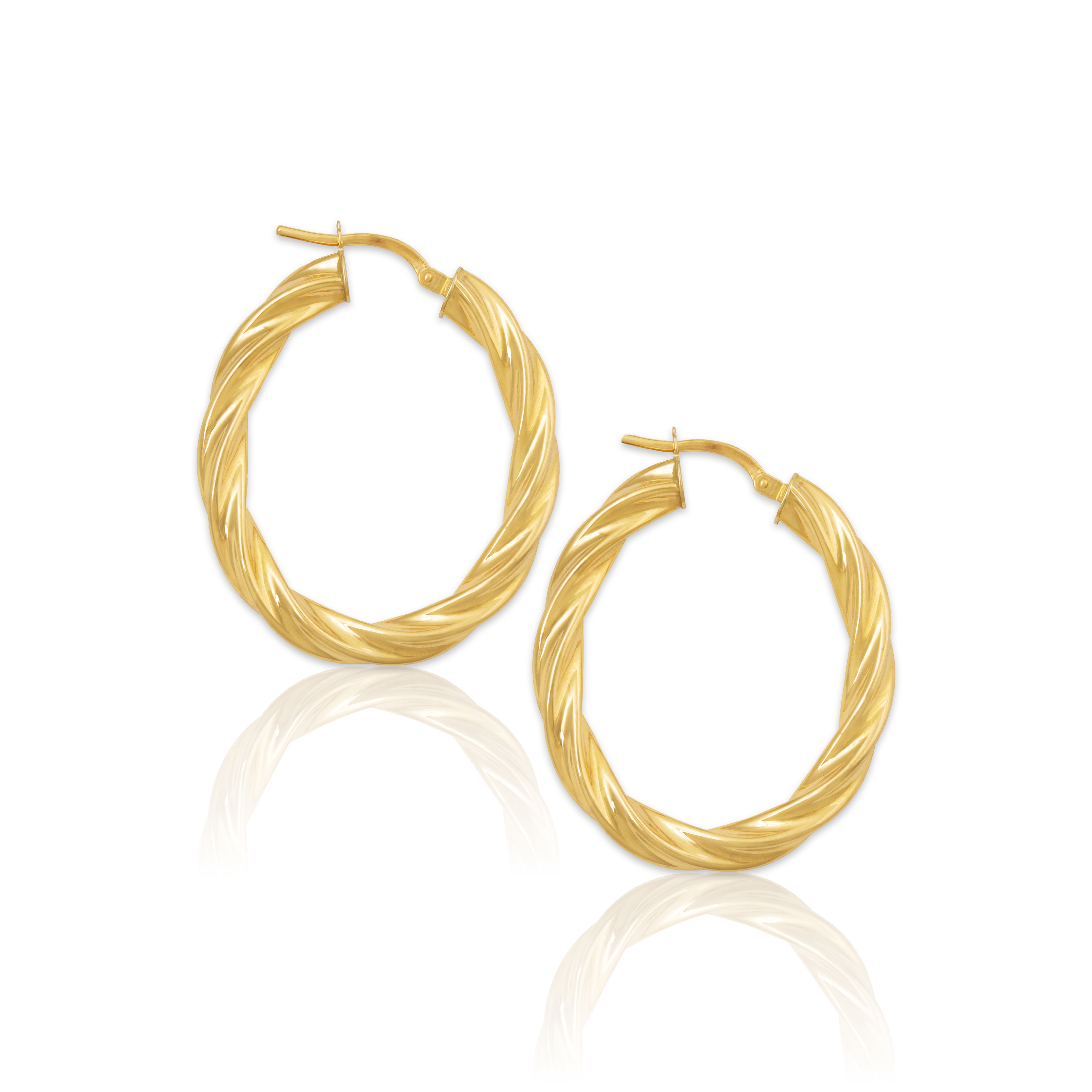 Vintage Italian 18k Yellow Gold Elliptical Twists Hoop Earrings、mySite、hinf8tx79