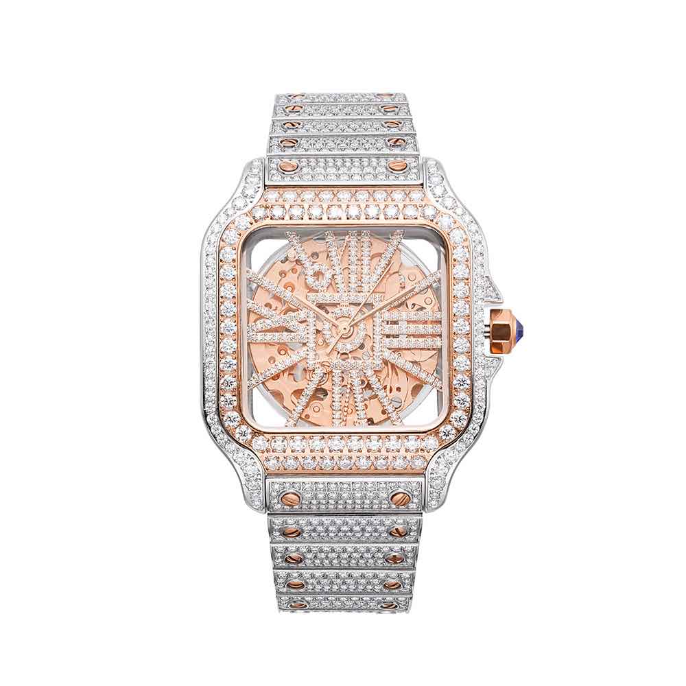 Moissanite Skeleton Watch | 42MM | 14K Rose Gold | 14.1CT Bust Down、mySite、hinf8tx79