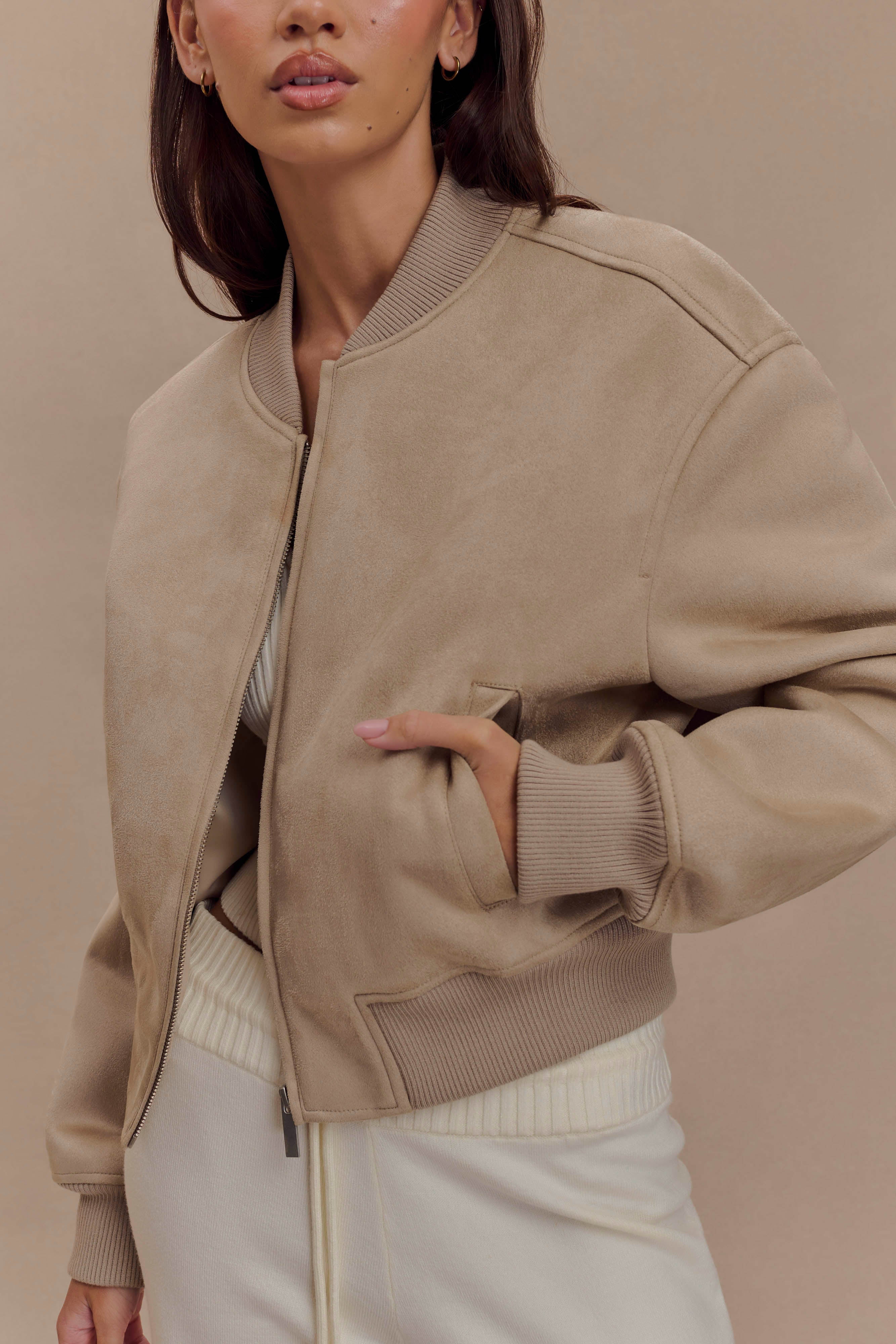 Rudy Suede Bomber Jacket - Sand、mySite、solidvoid