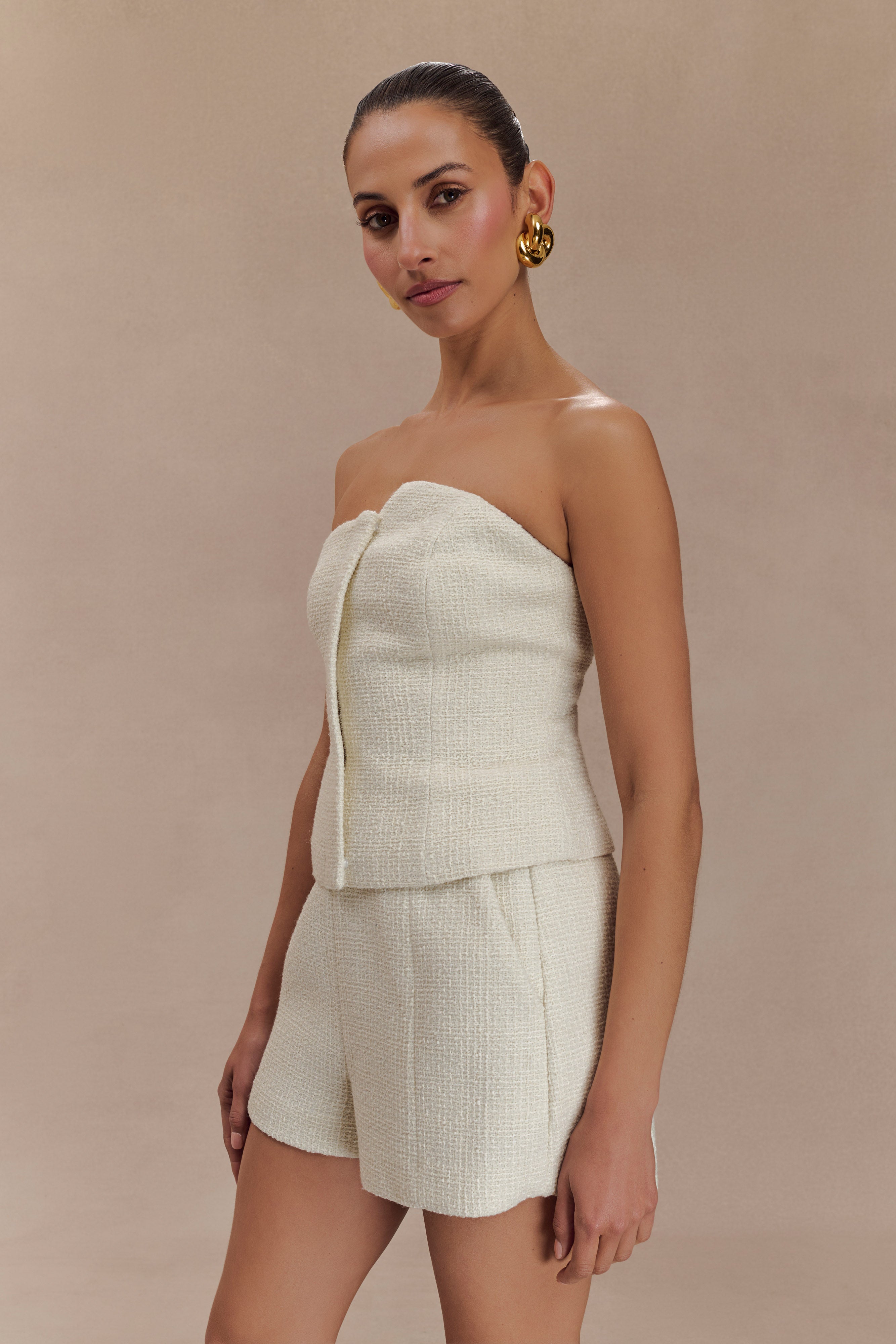 Parker Boucle Strapless Asymmetric Top - Ivory、mySite、solidvoid