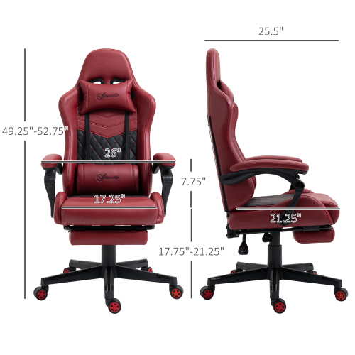 Vinsetto Racing Gaming Chair Diamond PU Leather Office Gamer Chair High Back Swivel Recliner with Footrest, Lumbar Support, Adjustable Height, Red、、casual