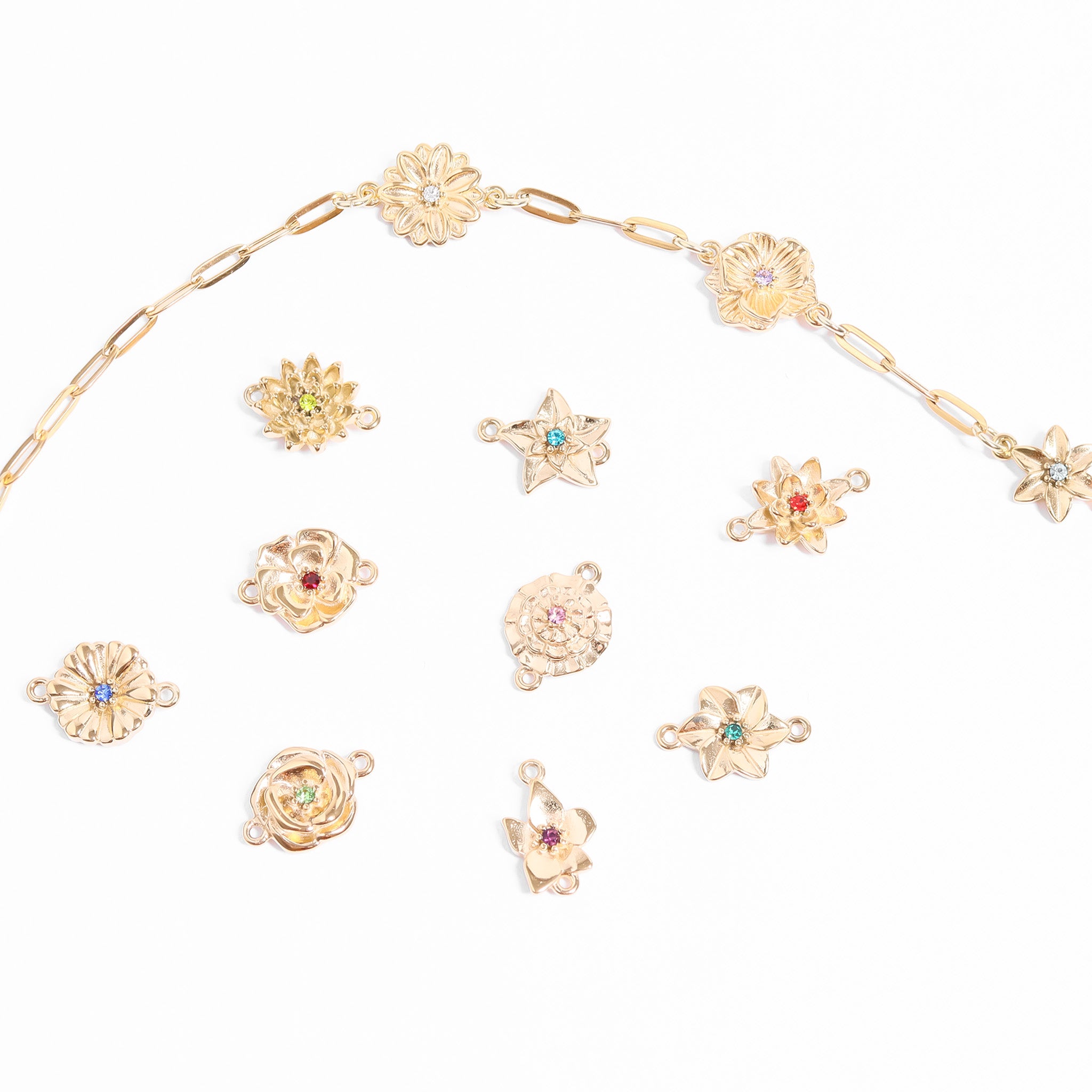 18K Gold PVD Stainless Steel 3D Birth Flower Connector Charms / SBB0356、mySite、dreamappss