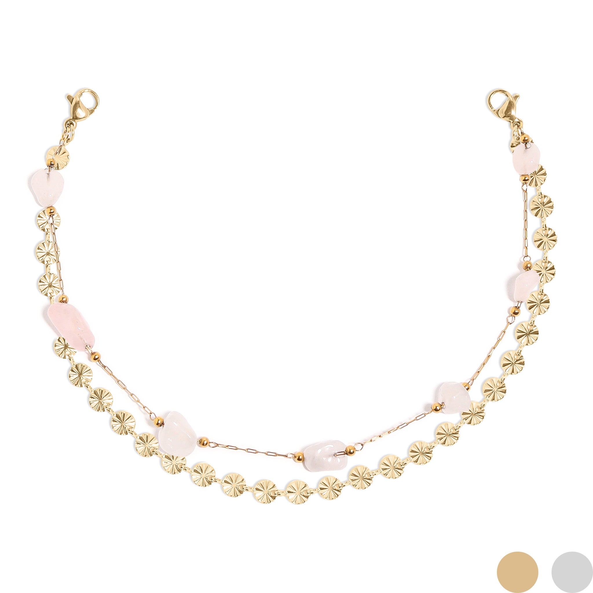 18K Gold PVD Stainless Steel Crimped Oval & Crystal Stone Layered Trucker Hat Chain / CHN0031、mySite、dreamappss